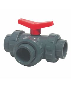 PVC, 3-Wege-Kugelhahn mit T-Bohrung, Klebemuffenverschraubung